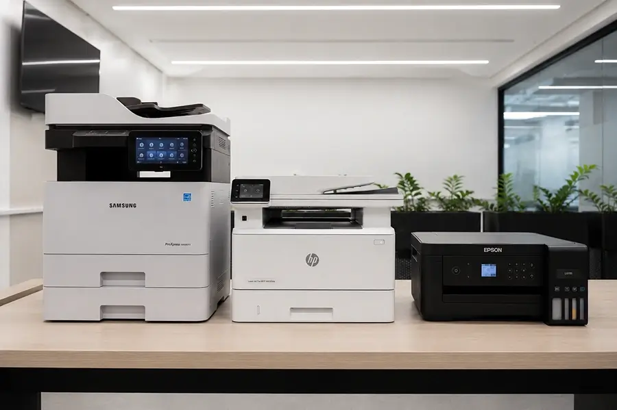 Equipe utilizando impressoras gerenciadas pela Reinkjet em ambiente corporativo