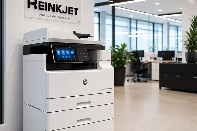 Equipe de escritório utilizando multifuncional alugada com digitalização em rede e reposição de toner inclusa